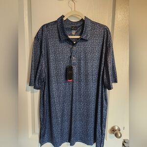 NWT Greg Norman Navy‎ Blue Shark Polo Shirt XXL UPF Short Sleeve Golf Athleisure